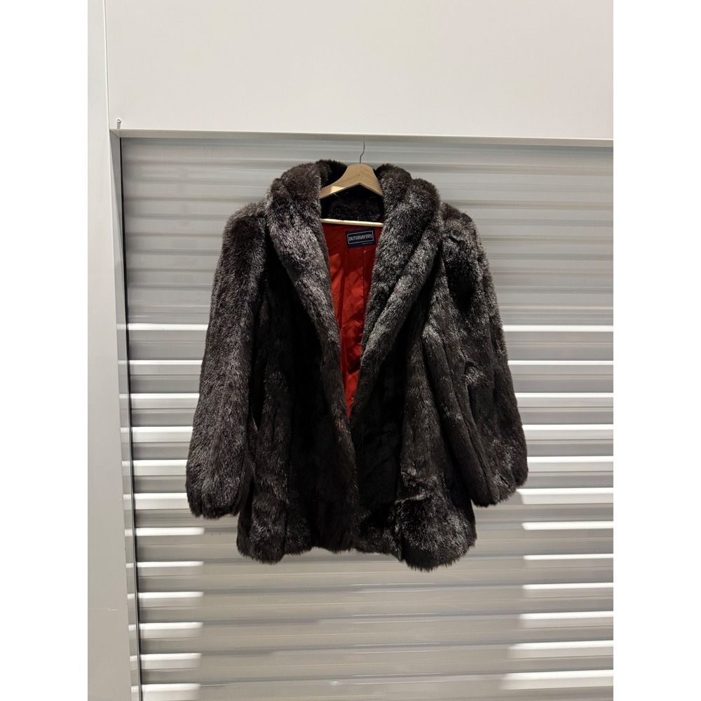 Vintage‎ Faux Fur Coat Brown Red Lining Made in USA Size 16